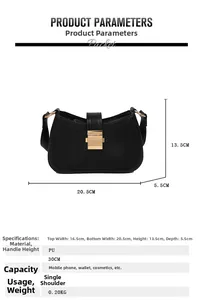 Detailed size specifications of the black PU shoulder bag with precise measurements