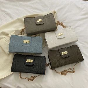 Sac Bandoulière Femme Tendance Cuir PU Texture Litchi Bandoulière Chaîne Dorée Fermoir Tournant Sac Élégant
