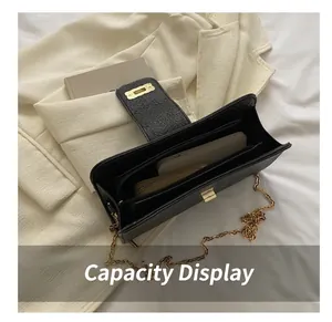 Sac bandoulière en cuir à motif litchi avec chaîne dorée et grand espace intérieur