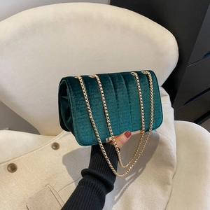 Velvet Crossbody Bag Women Vertical Quilted Metal Chain Small Square Shoulder Bag Vintage Elegant Flap Purse