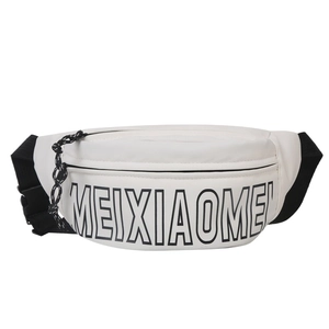 Sac banane sport en nylon blanc avec imprimé lettres noires et sangle réglable