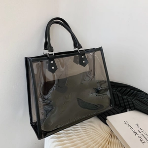 Modern transparent smoke grey tote bag with black handles and large capacity design