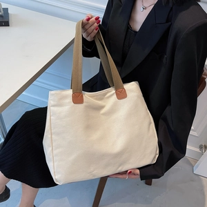 Borsa Tote In Tela Da Donna Grande Capacità Borsa A Spalla Con Tracolle A Contrasto Borsa Per La Spesa Casual Minimalista