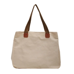 Borsa tote alla moda in tela bianco sporco con manici intrecciati marroni