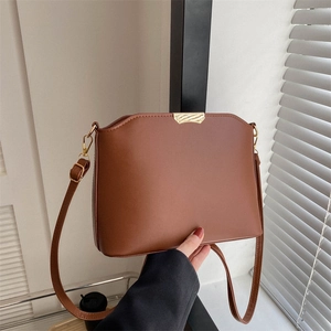 Minimalist PU Leather Small Square Shoulder Bag For Women Gold Metal Trim Retro Crossbody Bag Fashion Daily Versatile Handbag