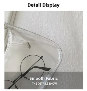 Close-up of smooth transparent shoulder bag showing clear PVC texture and detail stitching