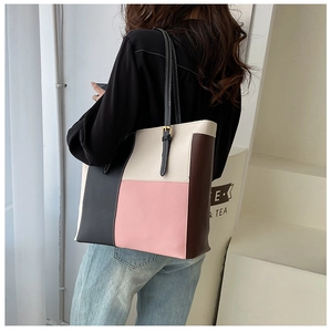 Borsa tote moderna color-block beige, grigia e rosa con eleganti manici in pelle
