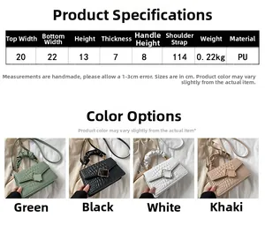 Tableau des dimensions du sac à main en PU motif crocodile avec ses quatre coloris