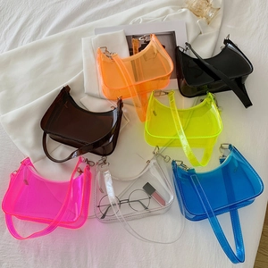 Women Trendy Clear PVC Hobo Shoulder Bag Neon Jelly Transparent Underarm Bag With Zipper For Summer Travel Daily Party
