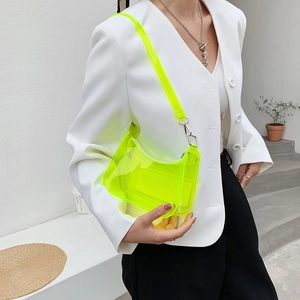 Neon yellow transparent PVC underarm bag with a stylish chain strap for women