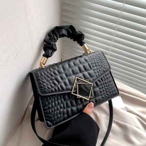 Sac À Épaule Femme En Cuir PU Texture Crocodile Poignée Froncée Boucle Géométrique Sac À Main Mode Chic
