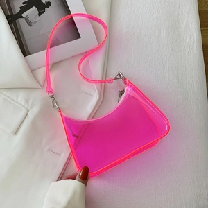 Transparente PVC-Schultertasche in Neonrosa mit silbernen Beschlägen und Jelly-Optik