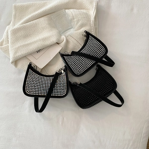 Nylon Rhinestone Underarm Bag For Women Sequin Crescent Baguette Shoulder Purse Fashion Casual Party Bling Hobo Handbag