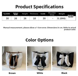Guide des tailles pour grand sac cabas avec nœud décoratif et texture de tissu plissé