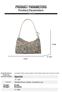 Detailed dimensions of the vintage floral shoulder bag with specific size measurements