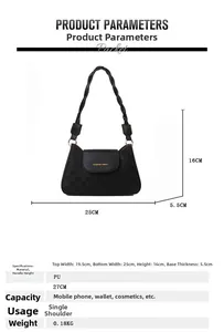 Detailed size chart for black PU leather crossbody bag with dimensions and capacity details