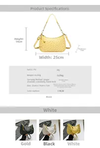Detailed sizing guide and parameters for the ostrich texture PU leather shoulder bag