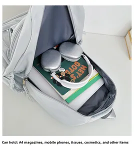 Large capacity backpack interior showing laptop space and fits A4 size books and headphones