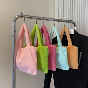 Minimalist soft plush tote bags in various vibrant colors for women stylish autumn look