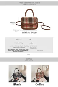 Tableau des tailles détaillé et spécifications du mini sac vintage à carreaux en PU