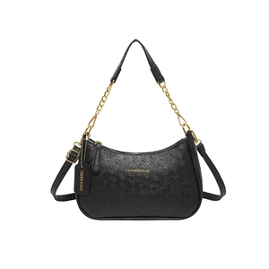 Borsa hobo retrò nera motivo struzzo con catena dorata e tracolla regolabile