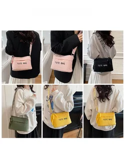Detailed collage of corduroy tote bags in pink, black, green, and yellow with wide straps