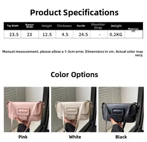 Size chart and dimensions for the solid color PU leather crossbody and shoulder flap bag
