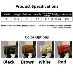 Size chart and dimensions for the V-quilted small square PU leather chain handbag