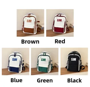 Detailed grid showing five color variants of the canvas backpack with SJM logo