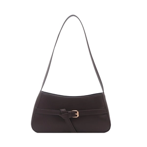 Minimalist deep brown PU leather shoulder bag with sleek rectangular design and gold buckle
