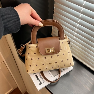 Sac À Main En Cuir PU À Pois Rétro Petit Sac Bandoulière Avec Serrure Métallique Pour Femme Usage Quotidien Accessoires