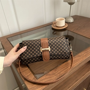 Women Vintage Monogram Print PU Leather Underarm Baguette Crossbody Shoulder Bag Elegant Fashion Trendy Square Handbag