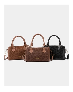 Detailed comparison of leopard print pillow bags in brown, coffee, and black tones