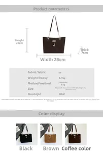 Detailed size specifications for a matte PU leather tote bag with deer charm and gold chain
