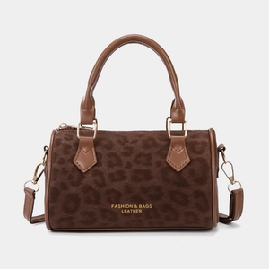 Borsa Boston Vintage con Stampa Leopardata da Donna Grande Capacità Nylon Effetto Scamosciato Borsa a Tracolla Stile Coreano