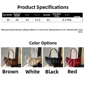 Detailed size chart and multi-color options for the ruched PU leather cloud bag