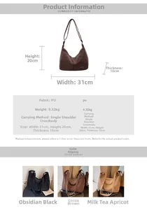 Tabella taglie borsa a tracolla in pelle PU, dimensioni 31x20x10cm in tre colori diversi