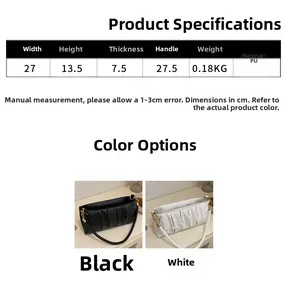 Detailed size chart for pleated underarm bag showing dimensions for PU shoulder handbag