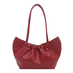 Red pleated cloud tote bag with long handles and spacious interior for weddings