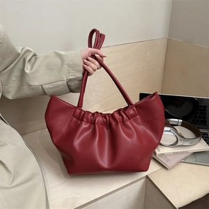 Women Fashion Pleated Cloud Shoulder Bag Soft PU Leather Large Capacity Tote Bag Minimalist Underarm Handbag For Daily Use