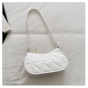 Detail showing white geometric triangle quilted pattern on PU leather hobo bag with gold zipper