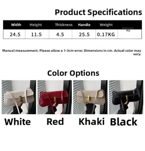 Detailed size specifications and material chart for the crocodile embossed baguette bag