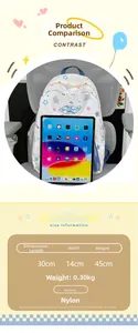 Waterproof school backpack size chart 30x14x45cm with colorful star pattern nylon detail