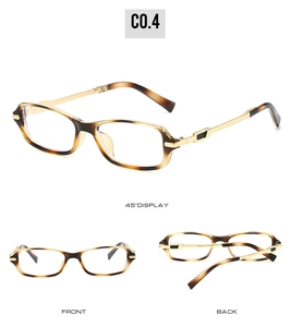 Three-way view of retro tortoiseshell square glasses with gold metal temples on white background