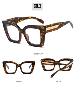 Three-angle view of oversized square tortoiseshell eyewear with golden temple details