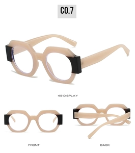 Detailed views of apricot hexagonal glasses showing front, back, and 45-degree angles