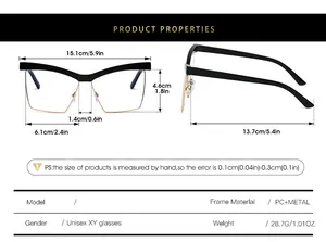 Detailed size guide and technical specifications for cat-eye semi-rimless blue light glasses