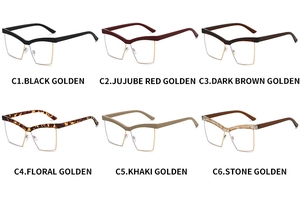 Detailed catalog of cat eye semi-rimless anti-blue light glasses frames in six colors