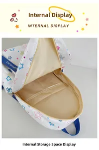 Internal view of the large capacity star-print backpack showing spacious compartments