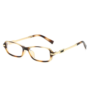 Classic tortoise shell square glasses frame with elegant golden metal temples